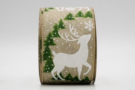Reindeer in forest_natural faux burlap_KF6920
