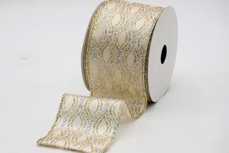 Satin Ivory with Two glitters Wave Ribbon_KF6950GV-2