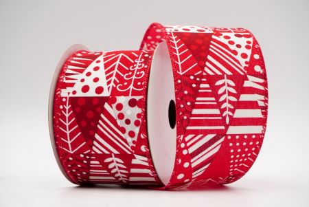 Czerwona wstążka z wzorem choinek Christmas Trees Design Collage_KF6995GN-1