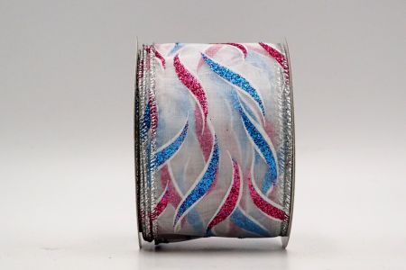 Fita de padrão de glitter rosa e azul em organza_KF7043G-1TF