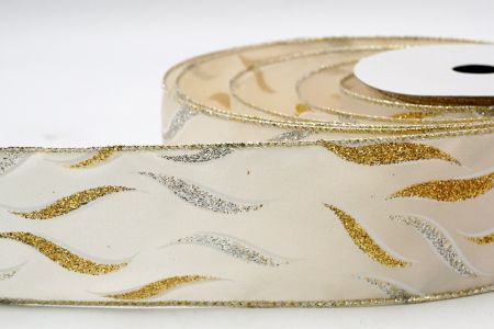Fita de Cetim Marfim com Glitter Dourado e Prata_KF7044G-2GS
