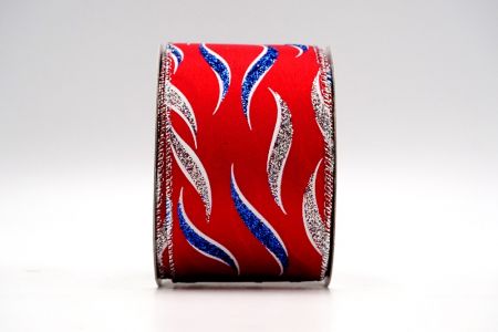 Fita Vermelha de Cetim com Glitter Prata e Design Azul_KF7044G-7BS