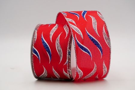 Червона сатинова стрічка з сріблястим і синім дизайном_KF7044G-7BS
