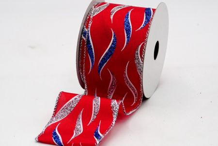 Red Satin Glitter Silver and Blue Design Ribbon_KF7044G-7BS