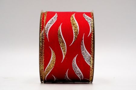 Червона сатинова стрічка з золотим і сріблястим блиском та дизайном_KF7044G-7GS