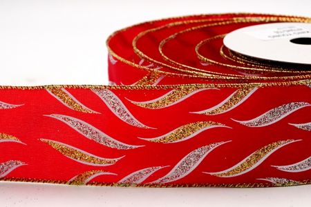 Fita Vermelha de Cetim com Glitter Dourado e Prata e Designs_KF7044G-7GS