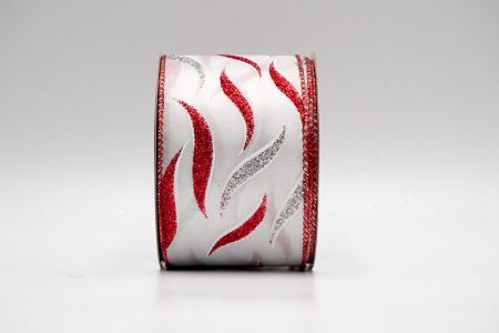 Nastro bianco di raso con glitter rosso e argento e motivo_KF7044GR-1RS