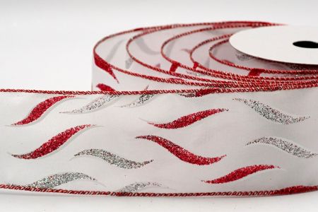 Satin White Red and Silver Glitter Pattern Ribbon_KF7044GR-1RS