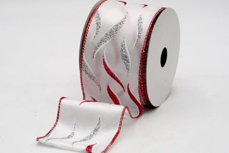 Satin White Red and Silver Glitter Pattern Ribbon_KF7044GR-1RS