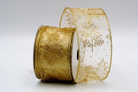 Gold Sheer Glitter Xmas Tree Ribbon_KF7045G-13G