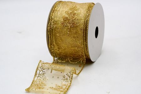 Gold Sheer Glitter Xmas Tree Ribbon_KF7045G-13G
