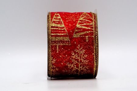Kultainen kimalteleva joulukuusi punainen läpinäkyvä nauha_KF7045G-7G