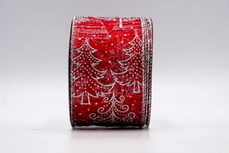 Silver Glitter Christmas Tree Red Sheer Ribbon_KF7045G-7S