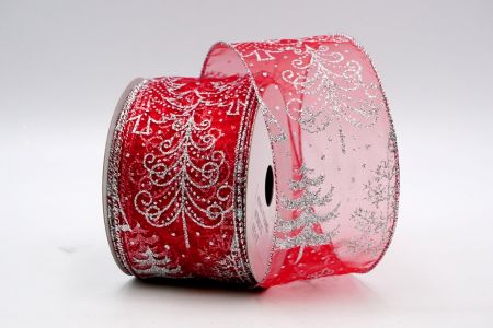 Albero di Natale argentato con glitter, nastro trasparente rosso_KF7045G-7S