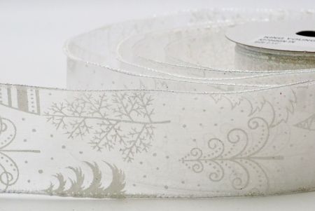 Ruban de sapins de Noël blancs à paillettes blanches transparentes_KF7045GN-1N