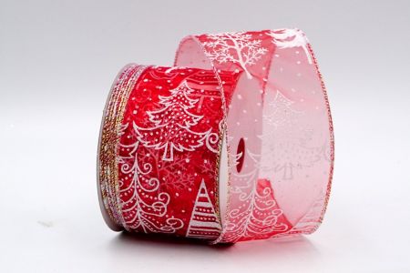 Red Sheer White Glitter Christmas Ribbon_KF7045GN-7N