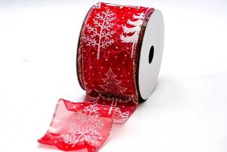 Punainen läpinäkyvä valkoinen kimalteleva joulunauha_KF7045GN-7N