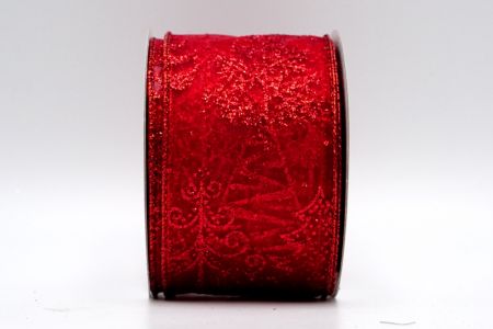 Przejrzysta czerwona wstążka z brokatem na choinkę z wzorem na Boże Narodzenie_KF7045GR-7R