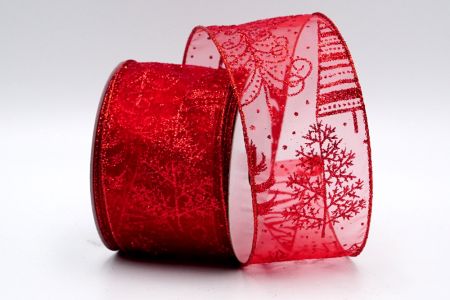 Cinta roja transparente con purpurina para diseño de árbol de Navidad_KF7045GR-7R