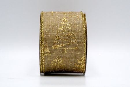 Nastro albero di Natale con glitter oro in tessuto naturale_KF7046G-17G