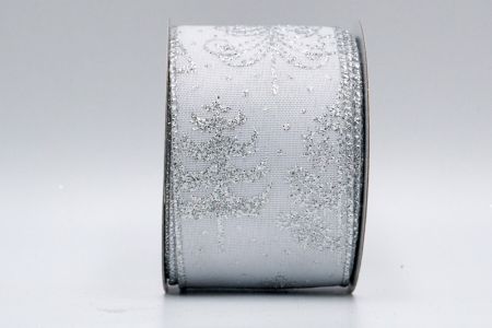 White Satin Silver Glitter Xmas Tree Ribbon_KF7046G-1S