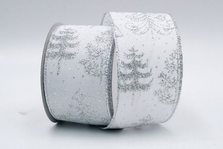 Nastro di raso bianco con glitter argentato per albero di Natale_KF7046G-1S