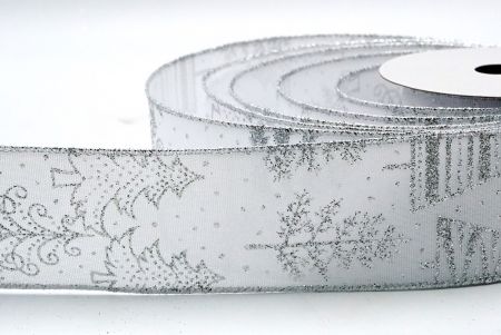 Білий атласний срібний блиск Різдвяна ялинка стрічка_KF7046G-1S