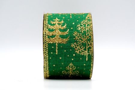 Зелений атласний золотий блиск Різдвяні ялинки стрічка_KF7046G-3G
