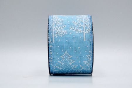 Светло-голубая ткань с белыми деревьями лентой_KF7046GC-12N