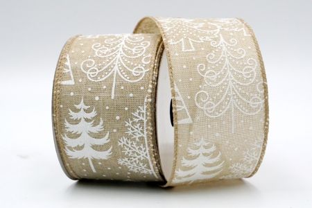 Натуральная ткань с белыми деревьями лентой_KF7046GC-13N