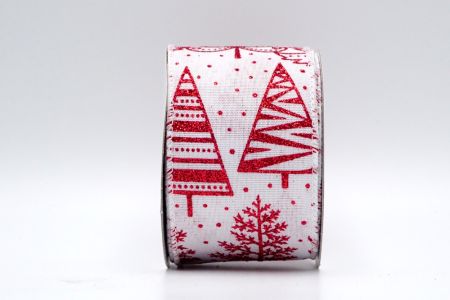 Nastro albero di Natale con glitter rosso in tessuto bianco_KF7046GC-1R