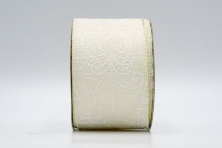 Ivory Plain Weave White Glitter Xmas Tree Ribbon_KF7046GC-2N