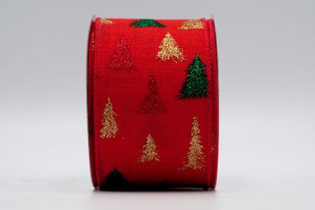 Red Plain Weave Little glitter Christmas Trees Ribbon_KF7047GC-7-7