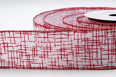 Червона гладка плетена стрічка з блискітками у візерунку клітинки_KF7048GR-1