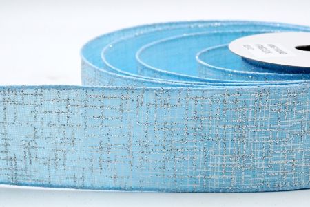 Ruban à carreaux en tissu uni bleu clair avec ruban à paillettes argentées_KF7049GC-12-216