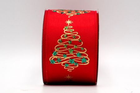 Fita de Árvore de Natal Vermelha de Cetim com Glitter Verde e Dourado_KF7108GC-7-7