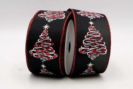Fekete szatén piros csillogó karácsonyfa szalag_KF7108GR-54