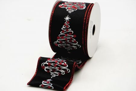 Ruban de sapin de Noël en satin noir avec paillettes rouges_KF7108GR-54