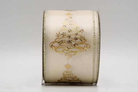 Fita de Árvore de Natal de Cetim Marfim com Glitter Dourado_KF7108GV-2