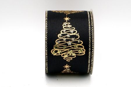 Nastro albero di Natale in raso nero con glitter oro_KF7108GV-53