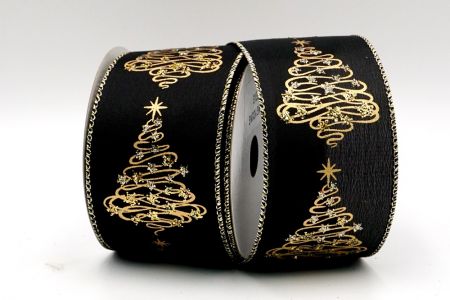 Чорний атлас золотий блискучий різдвяний дерев'яний стрічка_KF7108GV-53