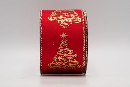 Piros szatén arany csillogó karácsonyfa szalag_KF7108GV-7G