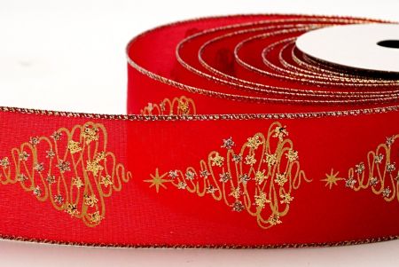 Rotes Satinband mit goldenem Glitzer für Weihnachtsbaum_KF7108GV-7G