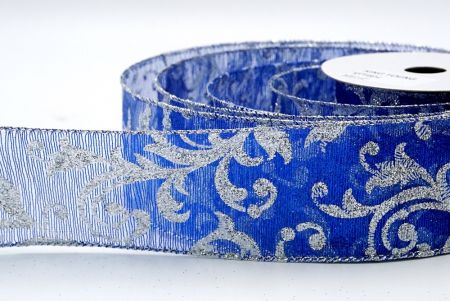 Королевская синяя металлическая ленточка с цветочным узором_KF7118G-4
