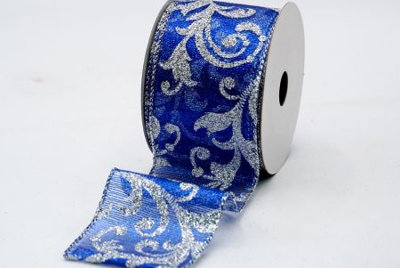Королевская синяя металлическая ленточка с цветочным узором_KF7118G-4