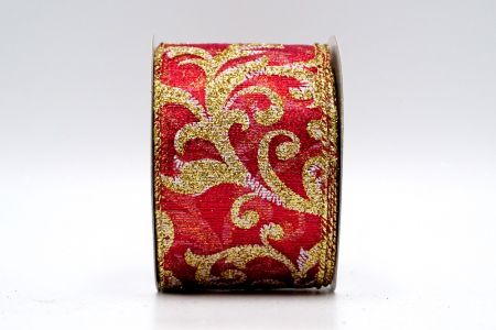 Ruban à motif floral en paillettes dorées et rouges métalliques_KF7118G-7G