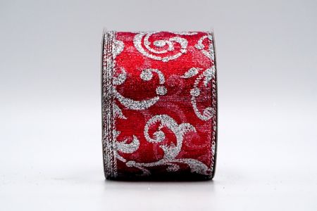 Nastro con motivo floreale in glitter rosso e argento metallico_KF7118G-7
