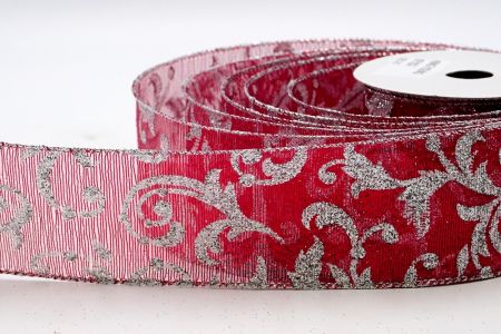 Ruban à motif floral en paillettes rouges et argentées métalliques_KF7118G-7
