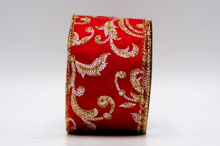 Fita Floral Vermelha de Cetim com Glitter Dourado_KF7120G-7