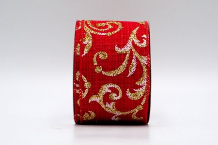 Ruban en toile de jute rouge avec motif floral et paillettes dorées_KF7121GC-7-7